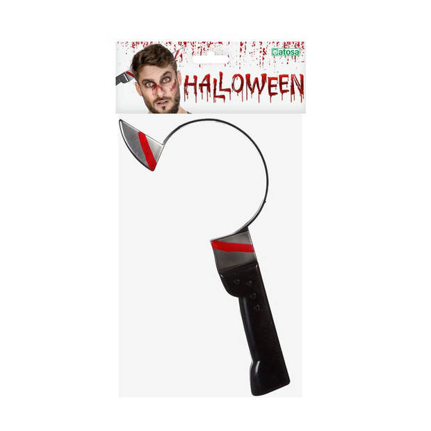 Halloween/horror verkleed hoofdband - dikke pech - vleesmes door je hoofd - kunststof - Verkleedhoofddeksels