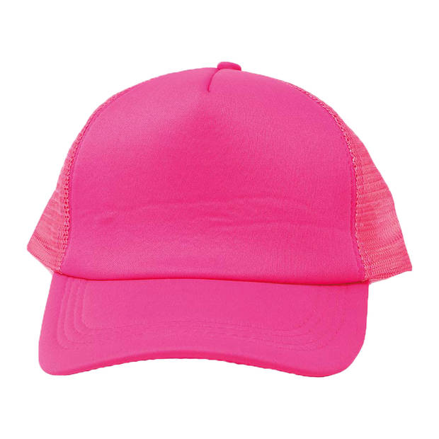 Guirca Carnaval baseballcap petje - fluor roze - verkleed accessoires - volwassenen - Eighties/disco - Verkleedhoofddeks