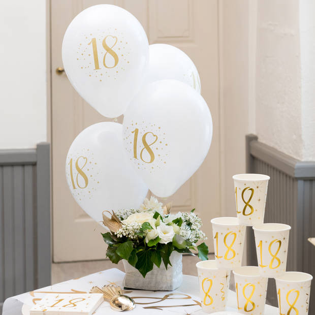 Santex verjaardag leeftijd ballonnen 50 jaar - 8x stuks - wit/goud - 23 cmA - Abraham/Sarah - Ballonnen