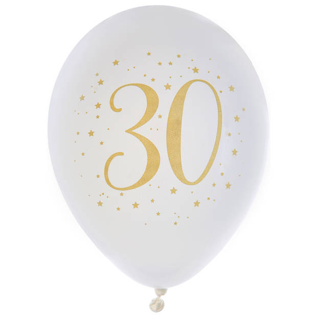 Santex verjaardag leeftijd ballonnen 30 jaar - 8x stuks - wit/goud - 23 cmA - Feestartikelen - Ballonnen
