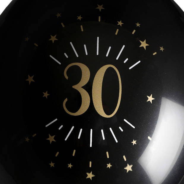 Santex verjaardag leeftijd ballonnen 30 jaar - 8x stuks - zwart/goud - 23 cmA - Feestartikelen - Ballonnen