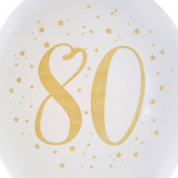 Santex verjaardag leeftijd ballonnen 80 jaar - 8x stuks - wit/goud - 23 cmA - Feestartikelen - Ballonnen