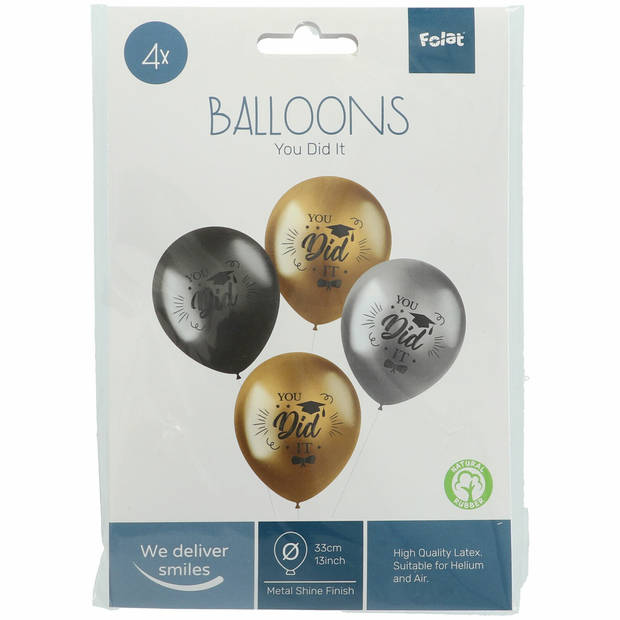Folat Ballonnen geslaagd thema - 16x - goud/zilver/grijs - latex - 33 cm - examenfeest versiering - Ballonnen