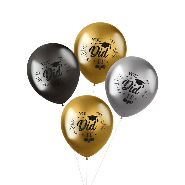 Folat Ballonnen geslaagd thema - 16x - goud/zilver/grijs - latex - 33 cm - examenfeest versiering - Ballonnen