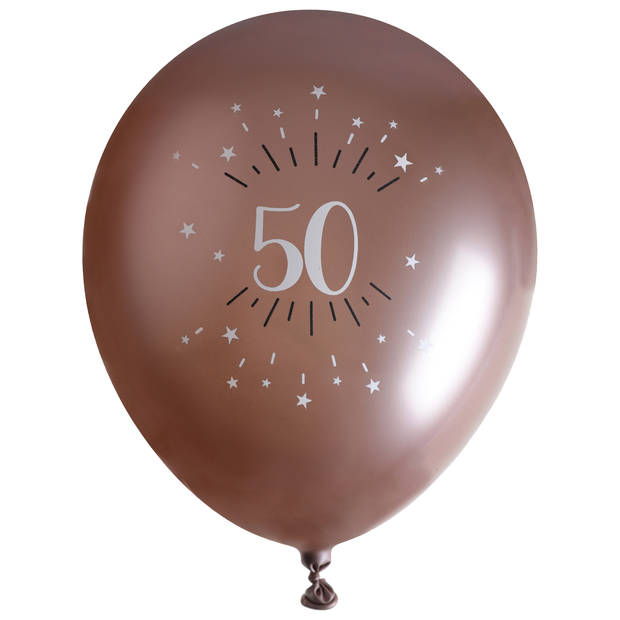 Santex verjaardag leeftijd ballonnen 50 jaar - 12x stuks - rosegoud - 30 cm - Abraham/Sarah - Ballonnen