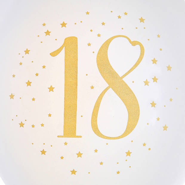 Santex verjaardag leeftijd ballonnen 18 jaar - 8x stuks - wit/goud - 23 cm&nbsp;- Feestartikelen - Ballonnen
