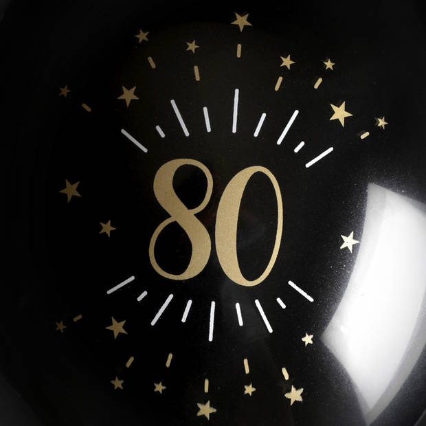 Santex verjaardag leeftijd ballonnen 80 jaar - 8x stuks - zwart/goud - 23 cmA - Feestartikelen - Ballonnen