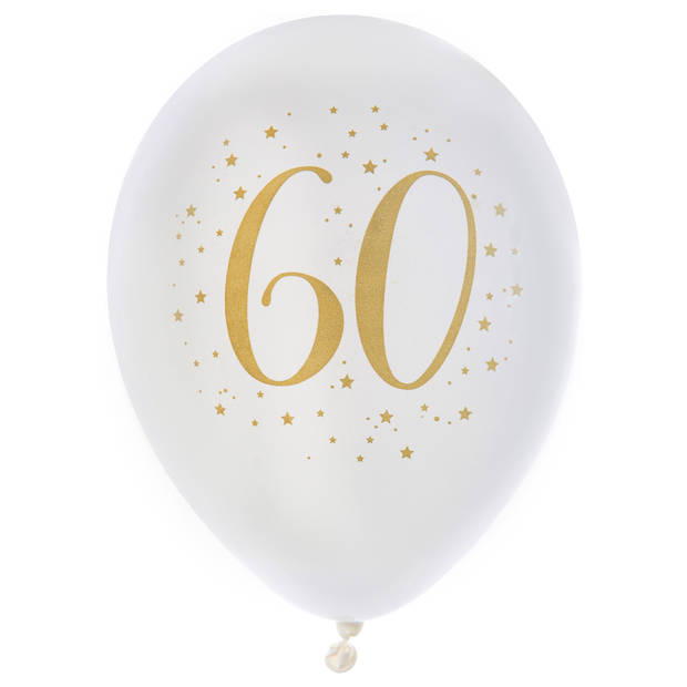 Santex verjaardag leeftijd ballonnen 60 jaar - 16x stuks - wit/goud - 23 cm - Feestartikelen - Ballonnen