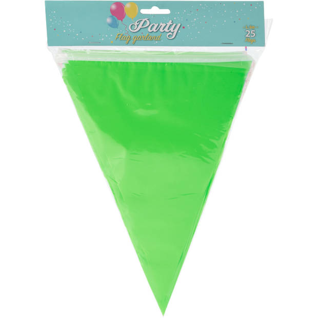 Party Vlaggenlijn - binnen/buiten - plastic - groen - 600 cm - 25 vlaggetjes - Vlaggenlijnen