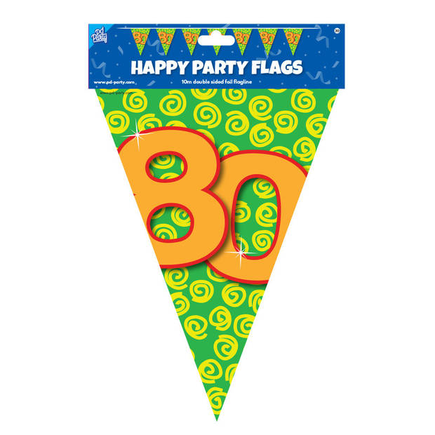 Paperdreams Verjaardag 80 jaar thema Vlaggetjes - Feestversiering - 10m - Folie - Dubbelzijdig - Vlaggenlijnen