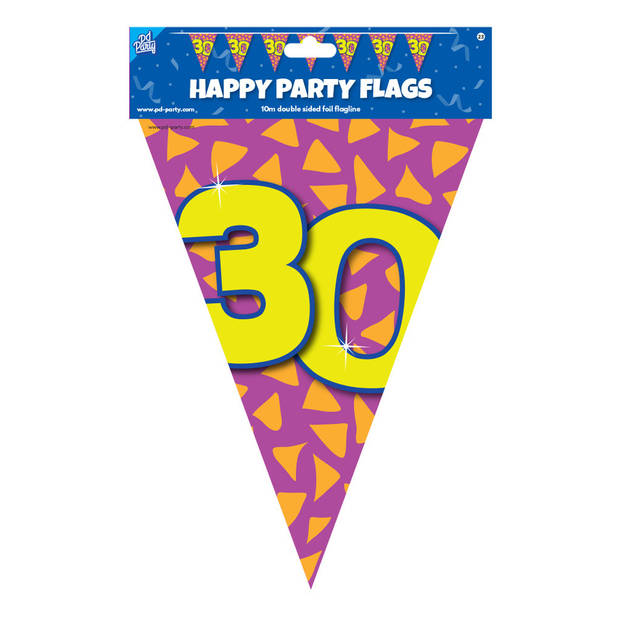 Paperdreams verjaardag 30 jaar thema vlaggetjes - 2x - feestversiering - 10m - folie - dubbelzijdig - Vlaggenlijnen