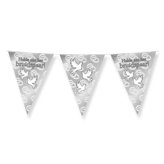 Paperdreams bruiloft/huwelijk thema vlaggetjes - 2x - versieringen - 10m - folie - Vlaggenlijnen