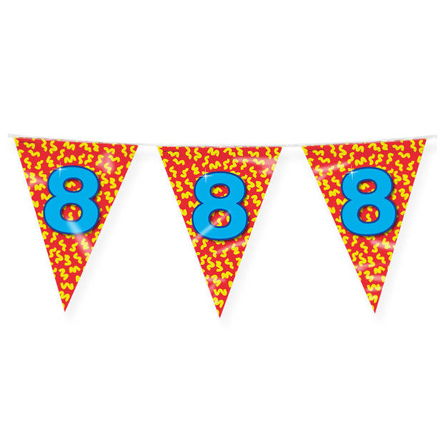 Paperdreams verjaardag 8 jaar thema vlaggetjes - 2x - feestversiering - 10m - folie - dubbelzijdig - Vlaggenlijnen