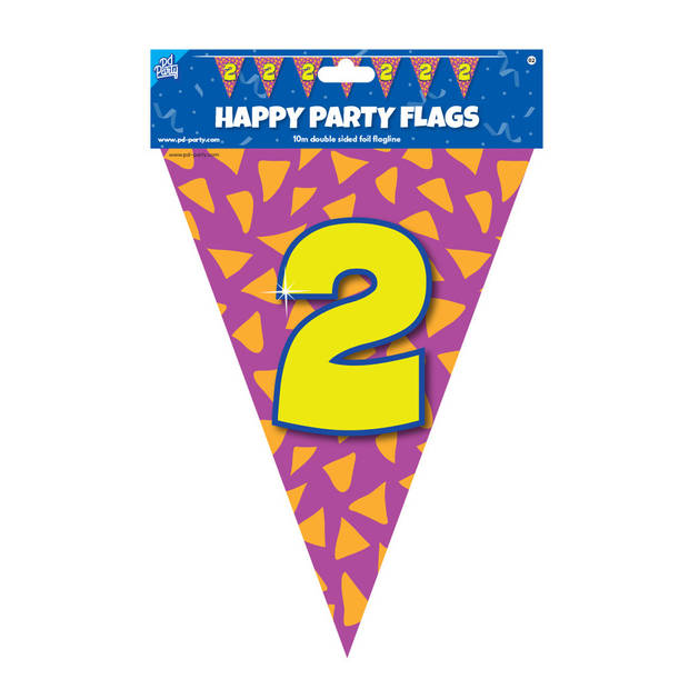 Paperdreams verjaardag 2 jaar thema vlaggetjes - 3x - feestversiering - 10m - folie - dubbelzijdig - Vlaggenlijnen
