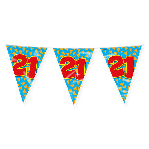 Paperdreams verjaardag 21 jaar thema vlaggetjes - 2x - feestversiering - 10m - folie - dubbelzijdig - Vlaggenlijnen