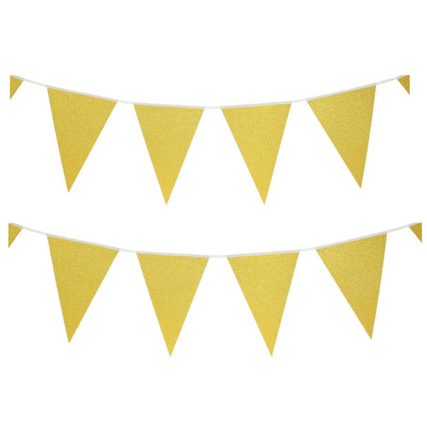 Party Vlaggenlijn - 2x - binnen - papier - glitter goud - 6 m - 25 vlaggetjes - Vlaggenlijnen