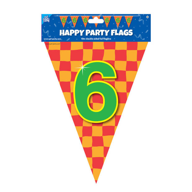 Paperdreams verjaardag 6 jaar thema vlaggetjes - 3x - feestversiering - 10m - folie - dubbelzijdig - Vlaggenlijnen