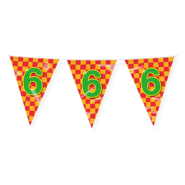 Paperdreams verjaardag 6 jaar thema vlaggetjes - 3x - feestversiering - 10m - folie - dubbelzijdig - Vlaggenlijnen