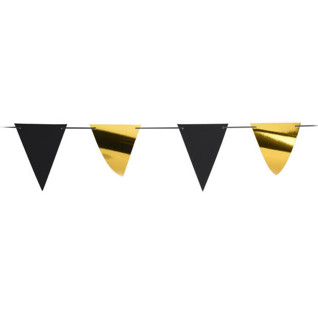 Party Vlaggenlijn - 2x - binnen/buiten - plastic - metallic zwart/goud - 6 m - 25 vlaggetjes - Vlaggenlijnen