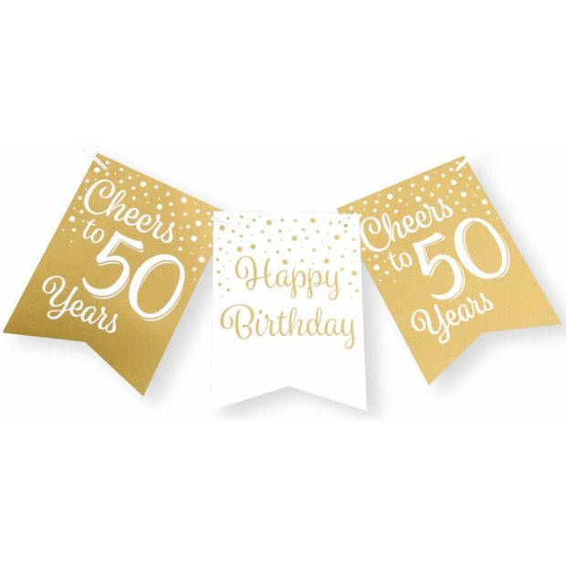 Paperdreams Verjaardag Vlaggenlijn 50 jaar - Gerecycled karton - wit/goud - 600 cm - Vlaggenlijnen