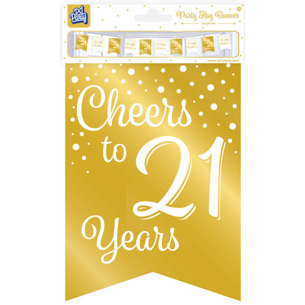 Paperdreams Verjaardag Vlaggenlijn 21 jaar - Gerecycled karton - wit/goud - 600 cm - Vlaggenlijnen