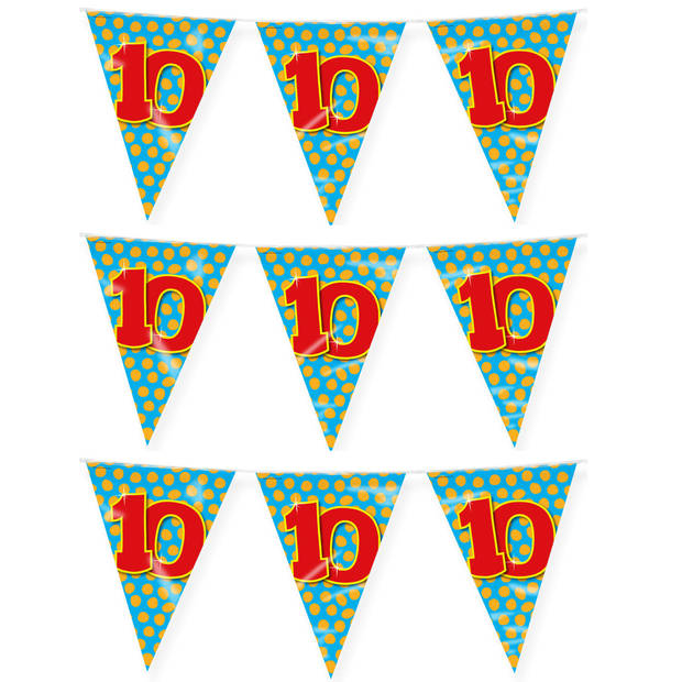 Paperdreams verjaardag 10 jaar thema vlaggetjes - 3x - feestversiering - 10m - folie - dubbelzijdig - Vlaggenlijnen