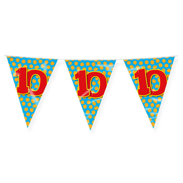 Paperdreams verjaardag 10 jaar thema vlaggetjes - 2x - feestversiering - 10m - folie - dubbelzijdig - Vlaggenlijnen