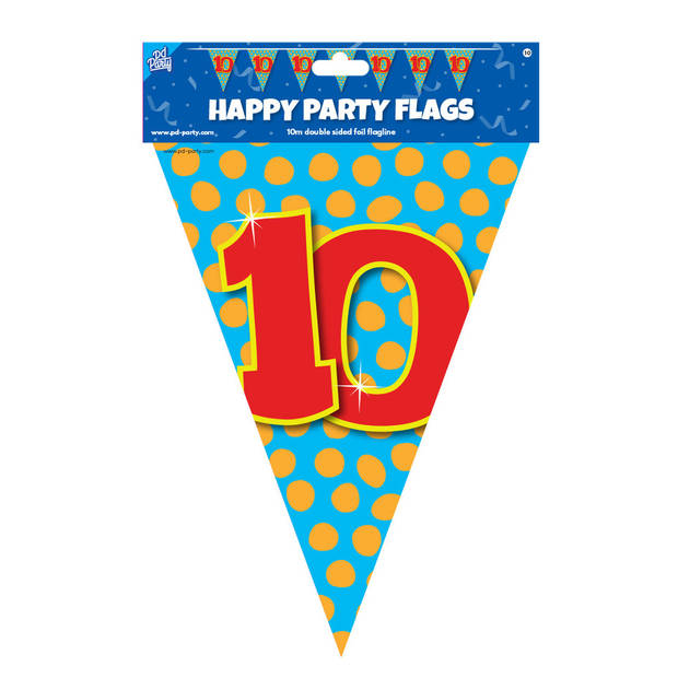 Paperdreams verjaardag 10 jaar thema vlaggetjes - 2x - feestversiering - 10m - folie - dubbelzijdig - Vlaggenlijnen