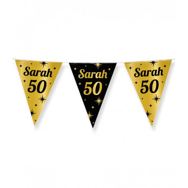 2x Stuks Paperdreams Vlaggenlijn - luxe Sarah/50 jaar feest- 10m - goud/zwart - folie - Vlaggenlijnen