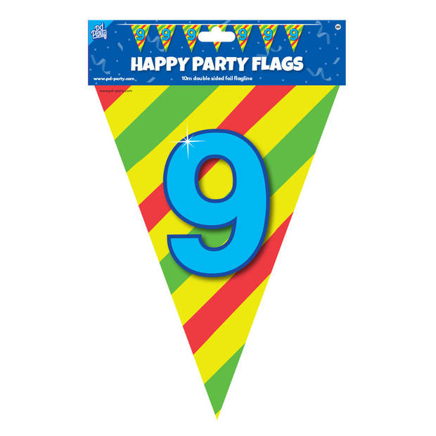 Paperdreams verjaardag 9 jaar thema vlaggetjes - 2x - feestversiering - 10m - folie - dubbelzijdig - Vlaggenlijnen