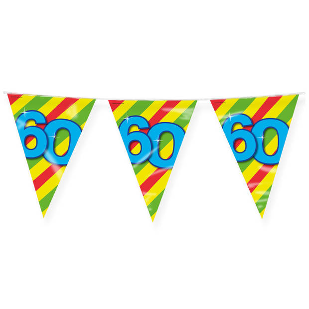 Paperdreams verjaardag 60 jaar thema vlaggetjes - 2x - feestversiering - 10m - folie - dubbelzijdig - Vlaggenlijnen