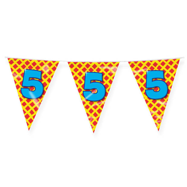 Paperdreams verjaardag 5 jaar thema vlaggetjes - 3x - feestversiering - 10m - folie - dubbelzijdig - Vlaggenlijnen