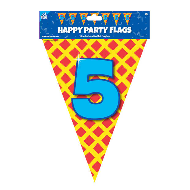 Paperdreams verjaardag 5 jaar thema vlaggetjes - 3x - feestversiering - 10m - folie - dubbelzijdig - Vlaggenlijnen
