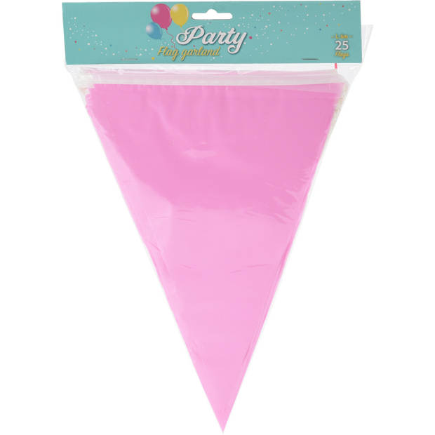 Party Vlaggenlijn - 2x - binnen/buiten - plastic - lichtroze - 600 cm - 25 vlaggetjes - Vlaggenlijnen