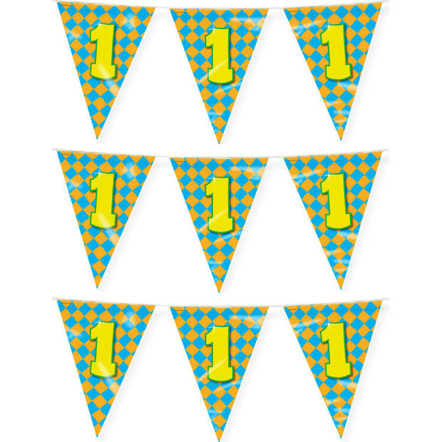 Paperdreams verjaardag 1 jaar thema vlaggetjes - 3x - feestversiering - 10m - folie - dubbelzijdig - Vlaggenlijnen