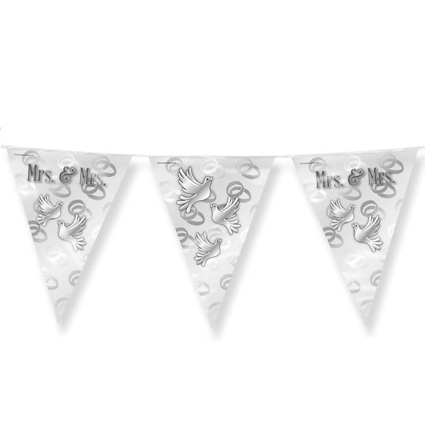 3x Stuks Paperdreams Vlaggenlijn - Mrs. & Mrs. huwelijks feest/party - zilver/wit - 10m - Vlaggenlijnen