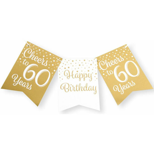 Paperdreams Verjaardag Vlaggenlijn 60 jaar - 3x - Gerecycled karton - wit/goud - 600 cm - Vlaggenlijnen