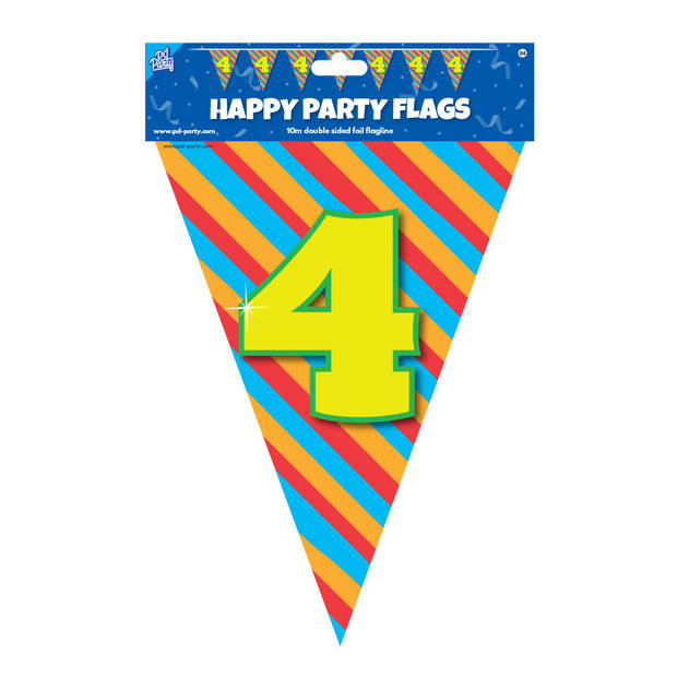 Paperdreams Verjaardag 4 jaar thema Vlaggetjes - Feestversiering - 10m - Folie - Dubbelzijdig - Vlaggenlijnen