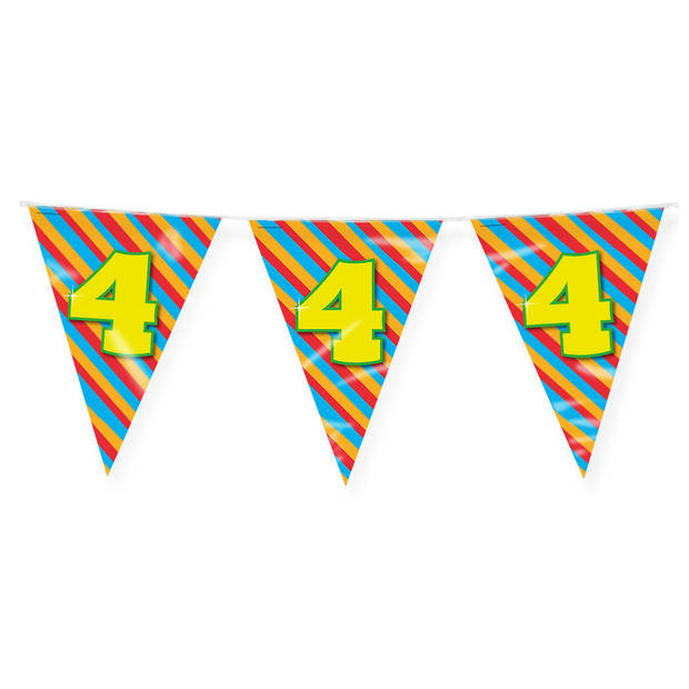 Paperdreams verjaardag 4 jaar thema vlaggetjes - 3x - feestversiering - 10m - folie - dubbelzijdig - Vlaggenlijnen