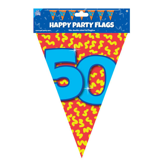 Paperdreams Verjaardag 50 jaar thema Vlaggetjes - Feestversiering - 10m - Folie - Dubbelzijdig - Vlaggenlijnen
