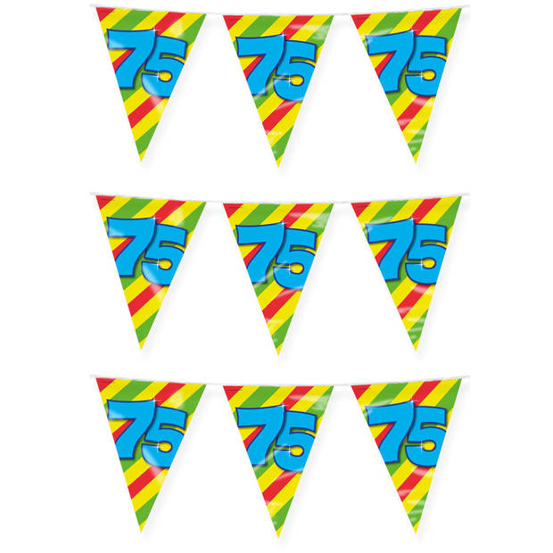 Paperdreams verjaardag 75 jaar thema vlaggetjes - 3x - feestversiering - 10m - folie - dubbelzijdig - Vlaggenlijnen