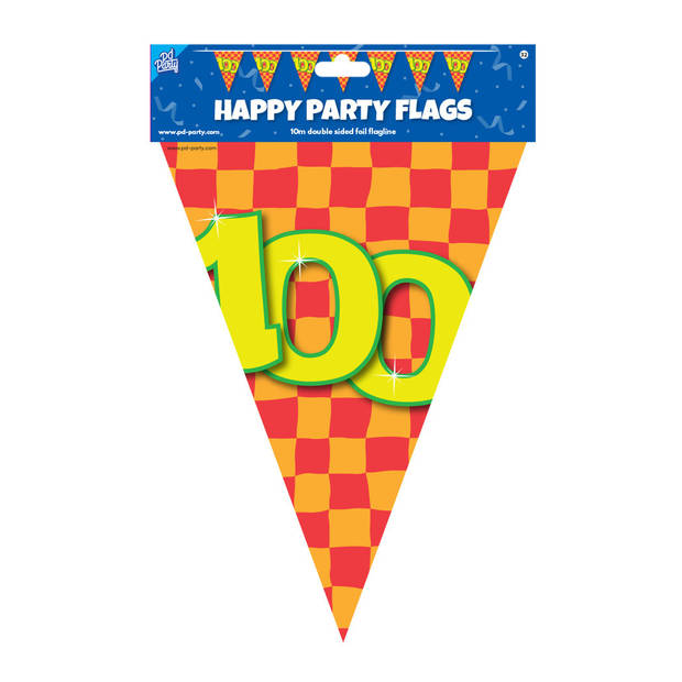 Paperdreams verjaardag 100 jaar thema vlaggetjes - 3x - feestversiering - 10m - folie - dubbelzijdig - Vlaggenlijnen