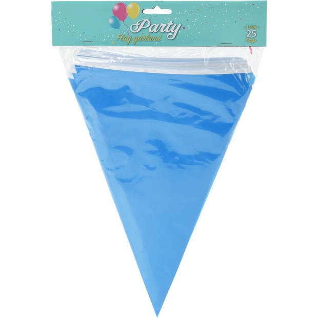Party Vlaggenlijn - 2x - binnen/buiten - plastic - blauw - 600 cm - 25 vlaggetjes - Vlaggenlijnen