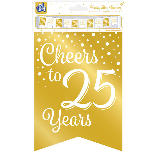 Paperdreams Verjaardag Vlaggenlijn 25 jaar - 2x - Gerecycled karton - wit/goud - 600 cm - Vlaggenlijnen