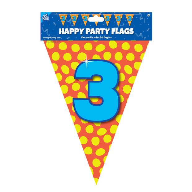 Paperdreams verjaardag 3 jaar thema vlaggetjes - 2x - feestversiering - 10m - folie - dubbelzijdig - Vlaggenlijnen