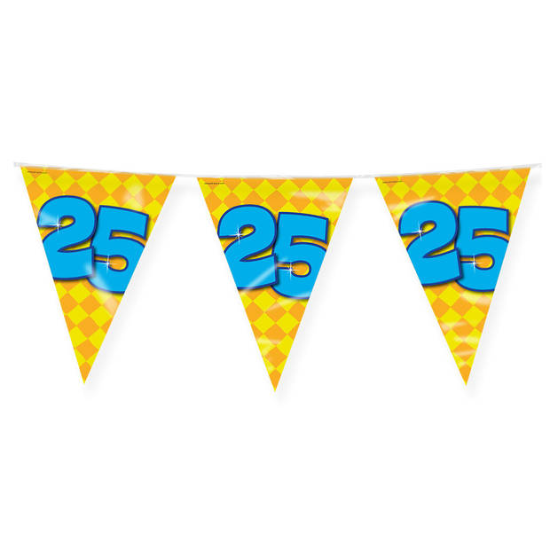 Paperdreams verjaardag 25 jaar thema vlaggetjes - 2x - feestversiering - 10m - folie - dubbelzijdig - Vlaggenlijnen