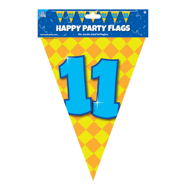 Paperdreams verjaardag 11 jaar thema vlaggetjes - 3x - feestversiering - 10m - folie - dubbelzijdig - Vlaggenlijnen
