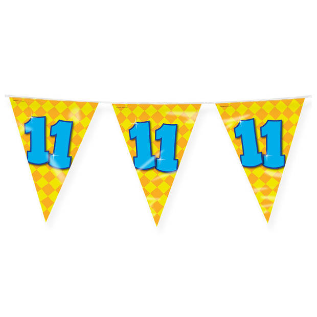 Paperdreams verjaardag 11 jaar thema vlaggetjes - 2x - feestversiering - 10m - folie - dubbelzijdig - Vlaggenlijnen