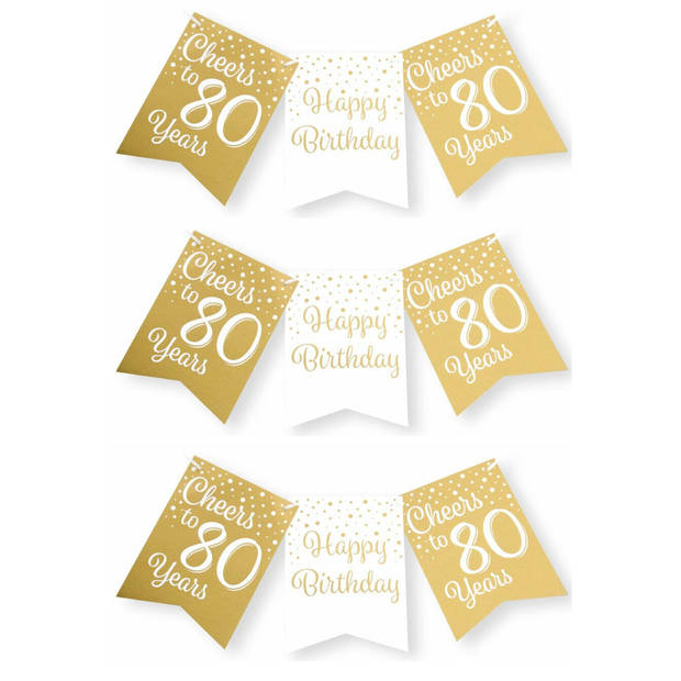 Paperdreams Verjaardag Vlaggenlijn 80 jaar - 3x - Gerecycled karton - wit/goud - 600 cm - Vlaggenlijnen