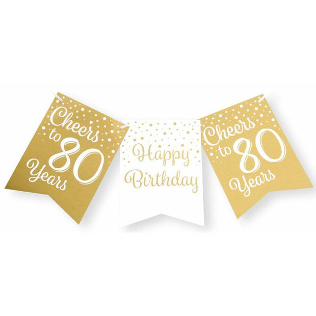 Paperdreams Verjaardag Vlaggenlijn 80 jaar - 2x - Gerecycled karton - wit/goud - 600 cm - Vlaggenlijnen